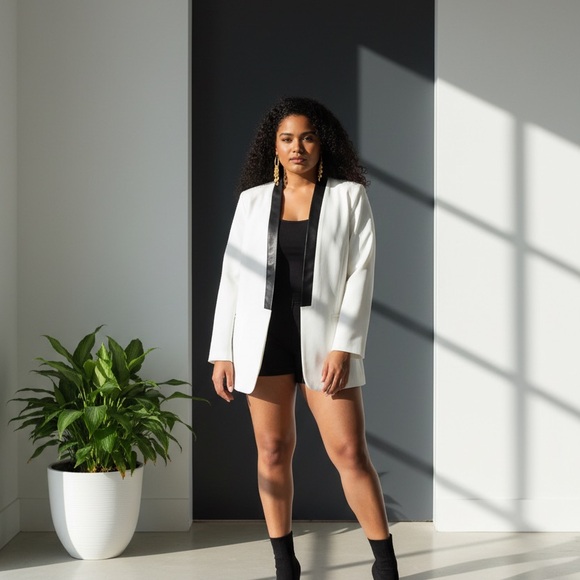 Torrid Ivory Jacket with Black Faux Leather Trim Accents (4) - Picture 4 of 14